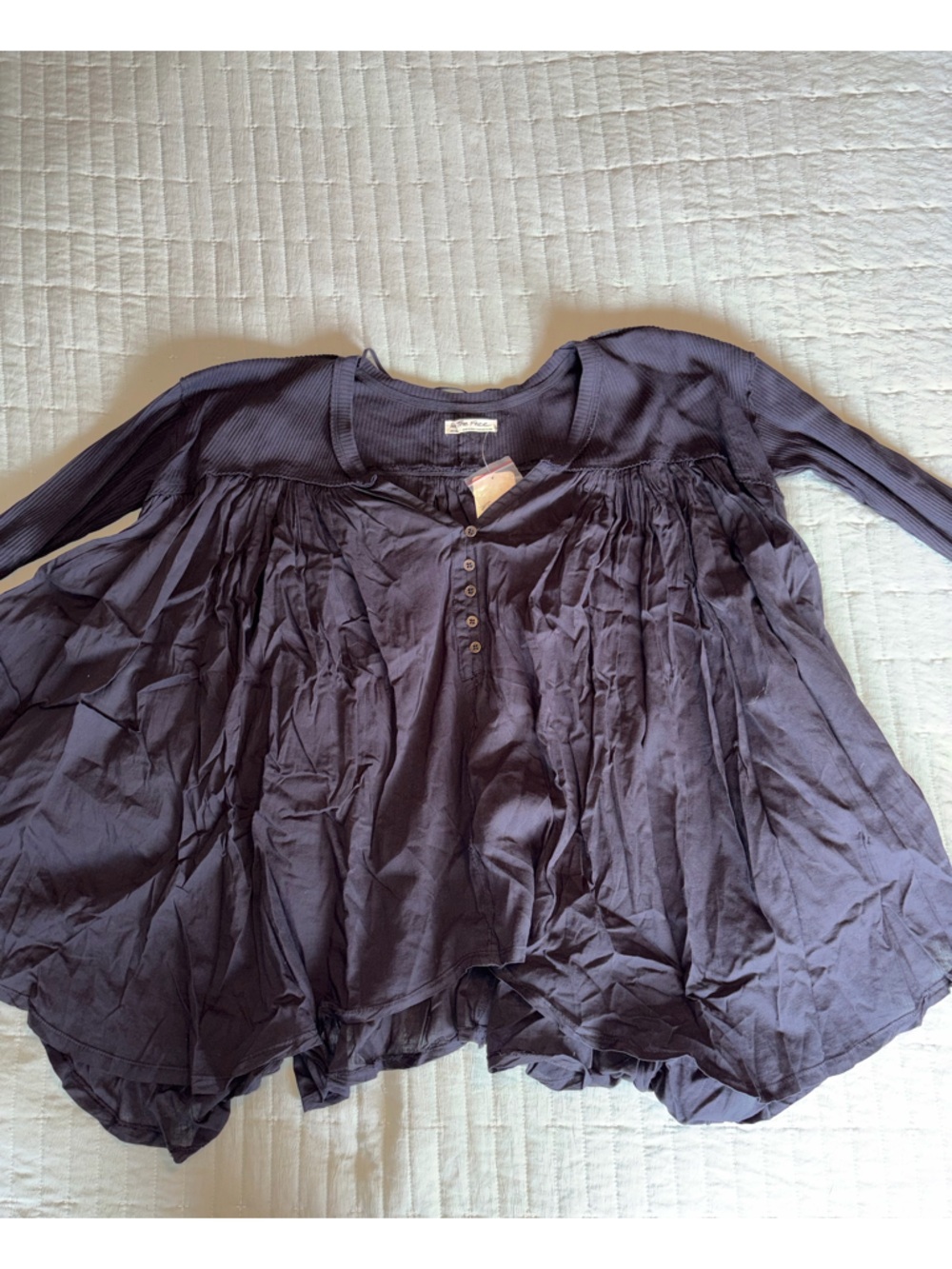 Free People Ribbed Button-Front Tunic in Navy